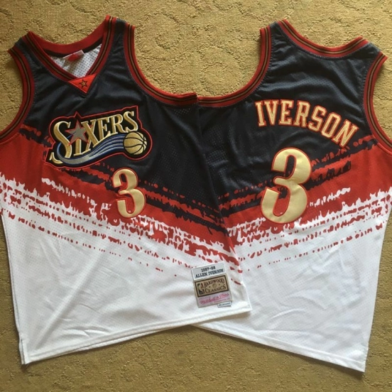 Men's Allen Iverson Black And White Retro Classic Team Jersey