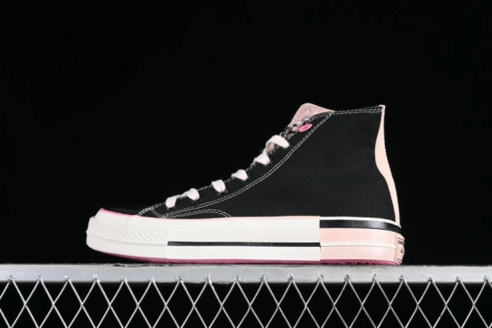 Converse Chuck 70s High Top Canvas Sneakers with Chain Accents in Black & Pink - A09539C