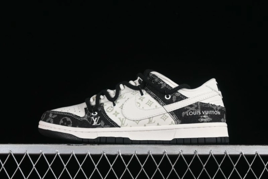 Nike SB Dunk Low LV Collaboration - Black Denim Print Anniversary High-End Custom Low-Top Casual Skate Shoes - SJ2068-238