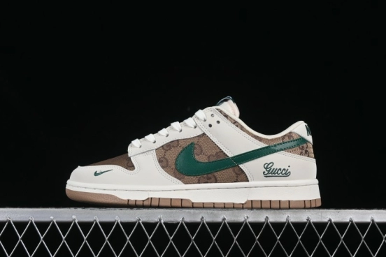 Nike SB Dunk Low Gucci Collaboration Canvas Green Swoosh Anniversary Custom Low-Top Casual Skate Shoes - KK1688-091
