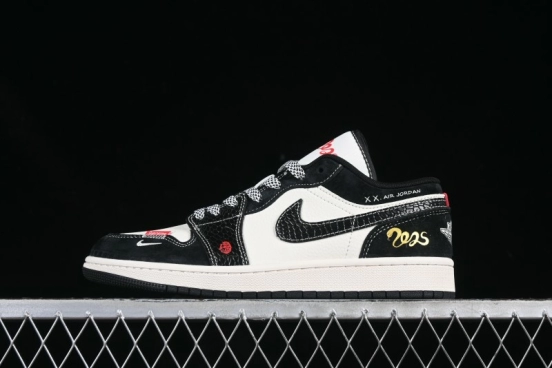 Nike Air Jordan 1 Low AJ1 Year of the Snake Limited Edition White Black Snake Pattern Low-Top Casual Sneakers - SJ9950-056
