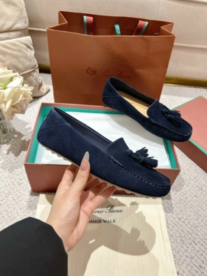2025 Women Le Parmentier Navy Suede Loafers Tassel LY00391