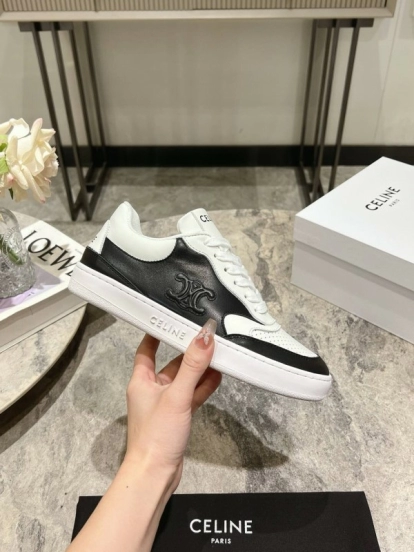 2025 Women Celine Black White Leather Sneaker