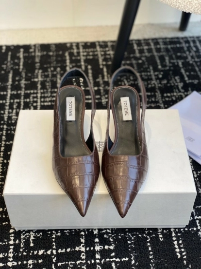 2025 Women Toteme Brown Leather Slingback Pointed Toe Heels