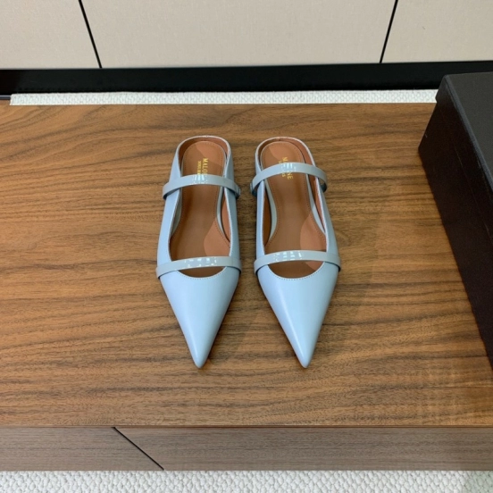 2025 Women Malone Souliers Light Blue Leather Flat Mule
