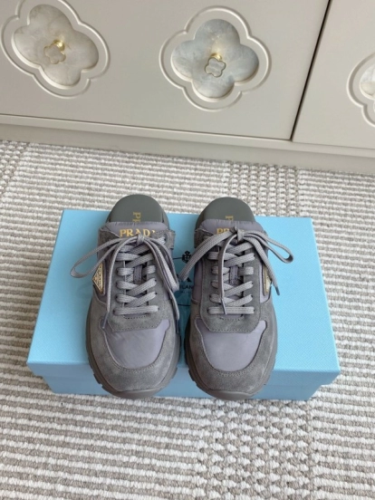2025 Women Prada Grey Suede Nylon Sneakers LY00290