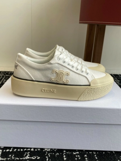 2025 Women Celine White Canvas Sneakers CR-03