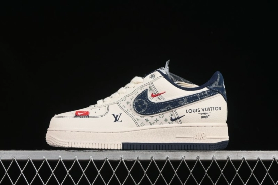 Nike Air Force 1 '07 Low LV Collaboration Dual-Tone Blue Denim Hook Low-Top Casual Sneakers - YX5066-342
