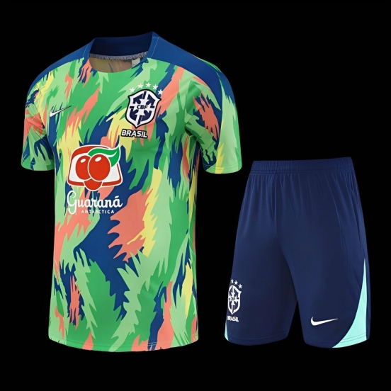 25/26 Brazil Blue Green Camouflage with XS Short Sleeve+Soccer Shorts